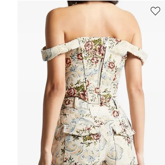 Maniere De Voir Bonnie Floral-Jacquard Bardot Corset Top Wuthering Heights 12 - Picture 2 of 10